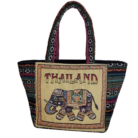 Handbags - Thailand Elephant‎ Woven Tapestry Tote Bag